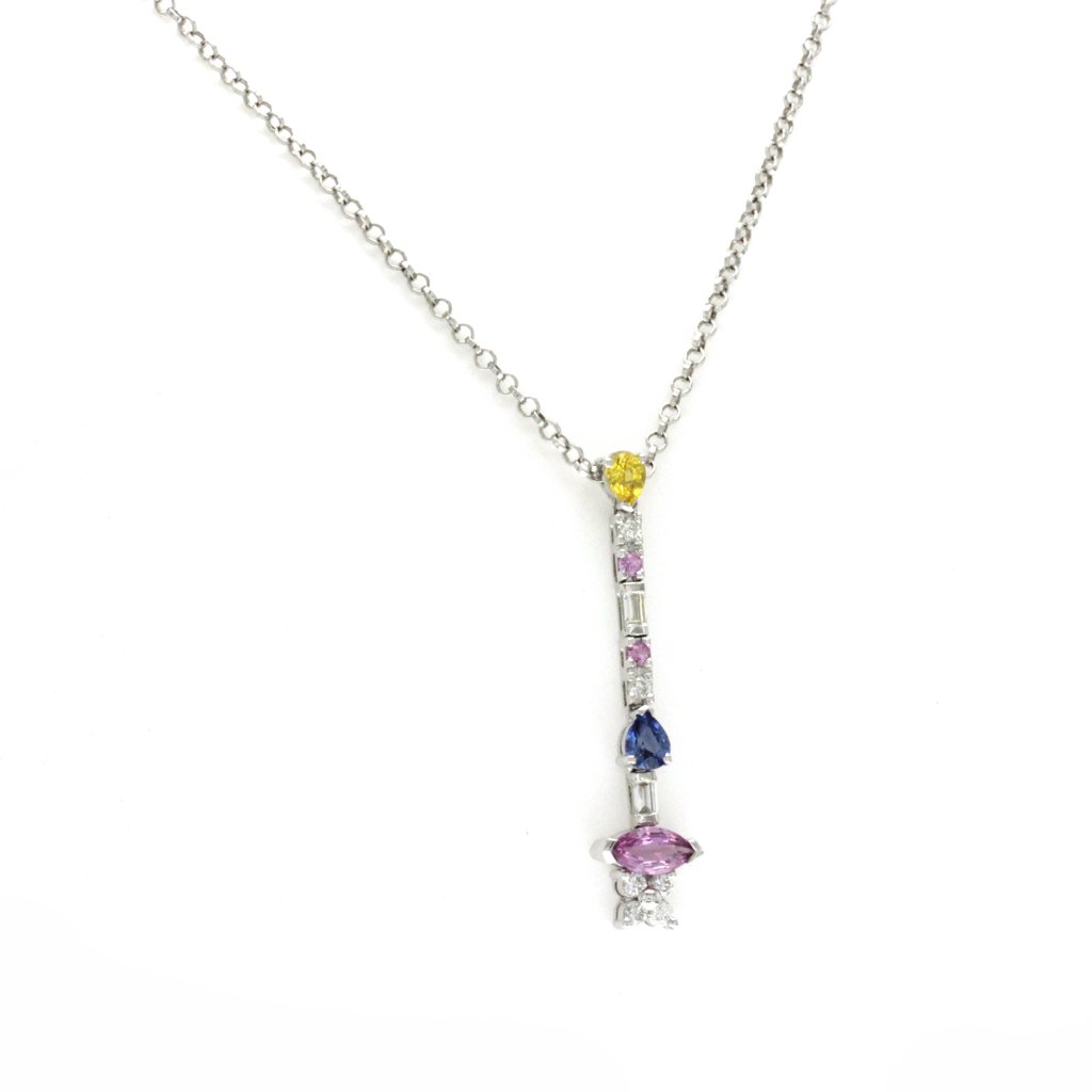 164 Ct Sapphires 032 Ct Diamond 18k White Gold Drop Necklace 16